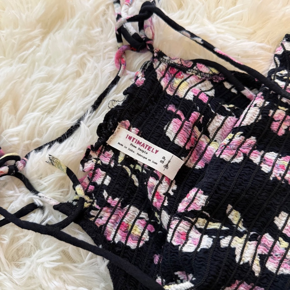 Free People Intimately Floral Smocked Maxi Dress Black Pink Boho Womens Small - Picture 3 of 4